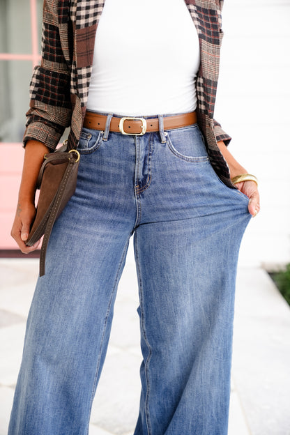 Mica High Rise Medium Wash Wide Leg Jeans