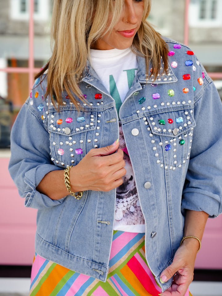 Gemstone Studded Vintage Wash Jacket