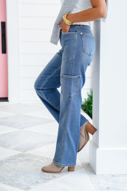 Judy Blue High Rise Medium Wash 90's Straight Leg Jeans with Side Pockets