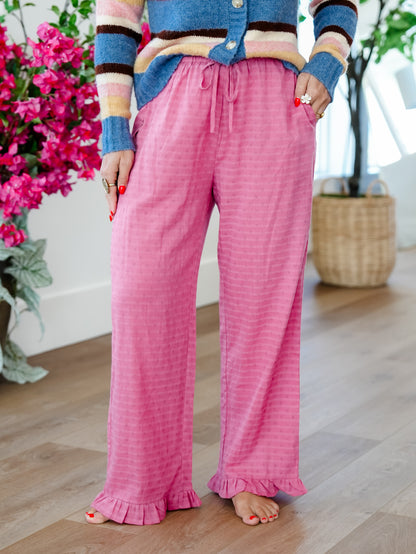 Polka Dot Elastic Waist Ruffle Hem Pants
