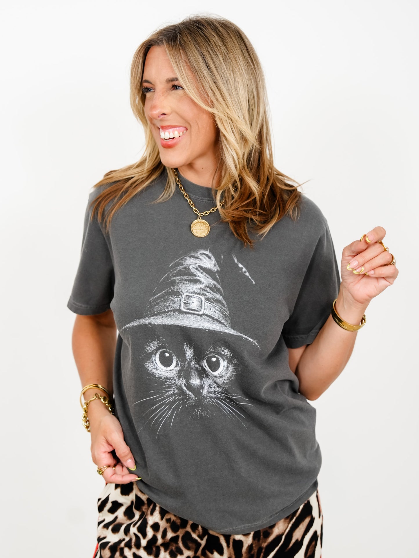 Plus/Reg Short Sleeve Witch Kitty Graphic Tee