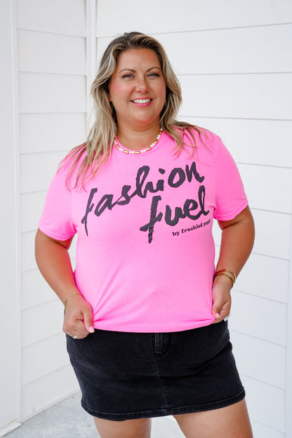 Plus/Reg Pink Short Sleeve "Fashion Fuel By Freckled Poppy" Graphic Tee
