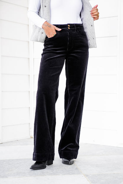 Judy Blue High Rise Black Corduroy Wide Leg Trouser