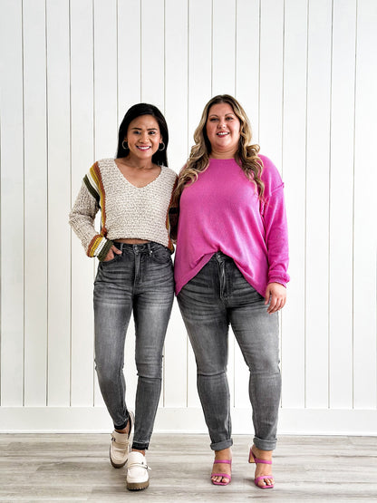 Judy Blue 50 Shades of Grey High Rise Grey Wash Tummy Control Skinny Jeans With Release  Hem