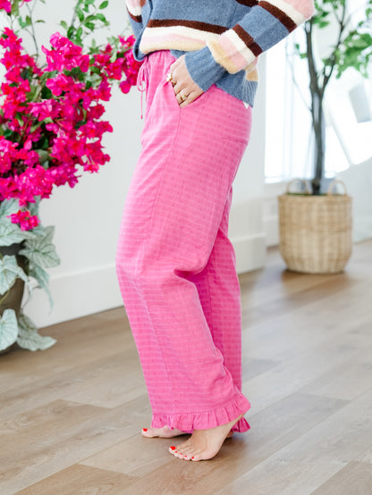 Polka Dot Elastic Waist Ruffle Hem Pants