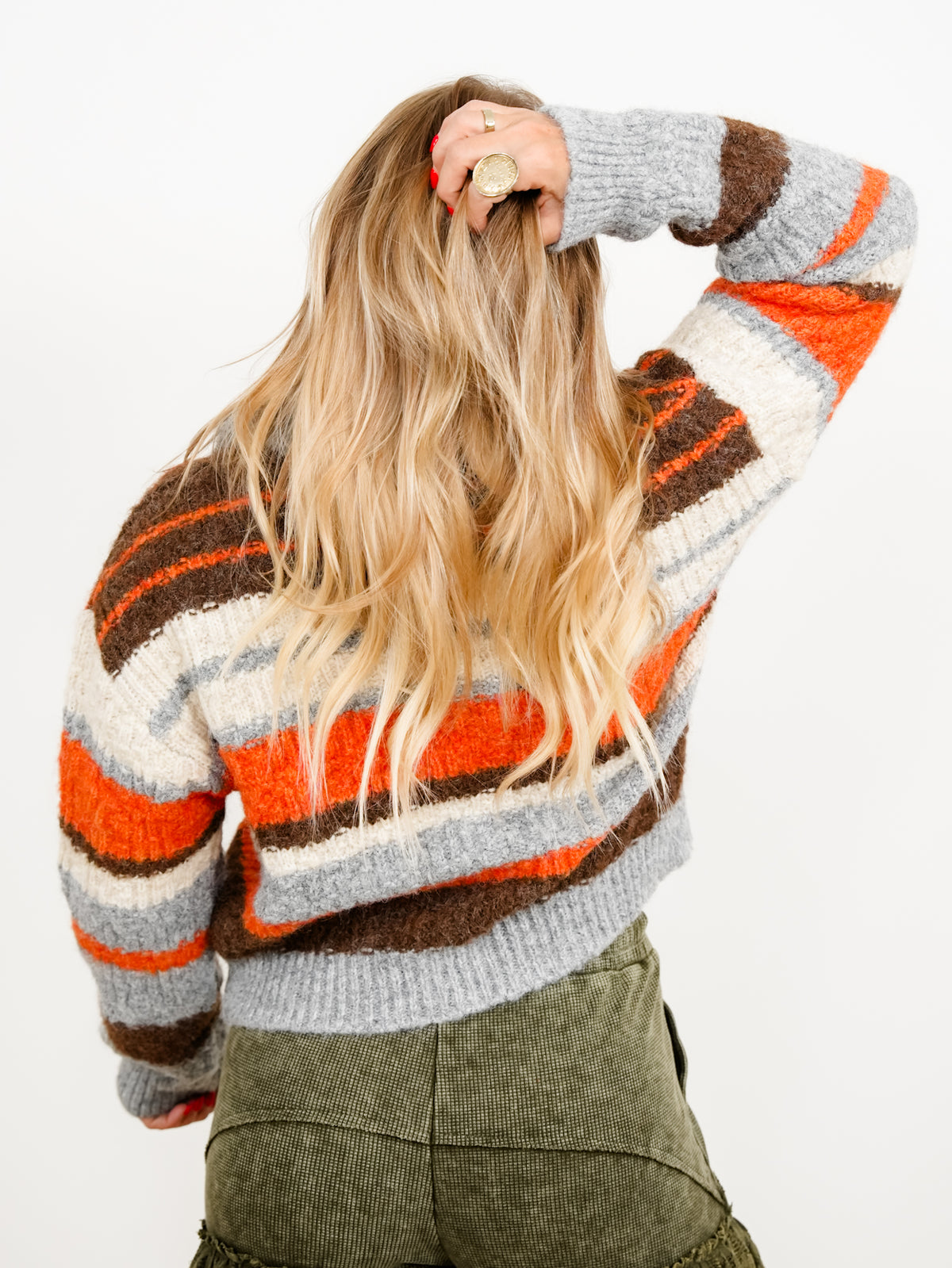 POL Stripe Long Sleeve 1/4 Button Collared Sweater