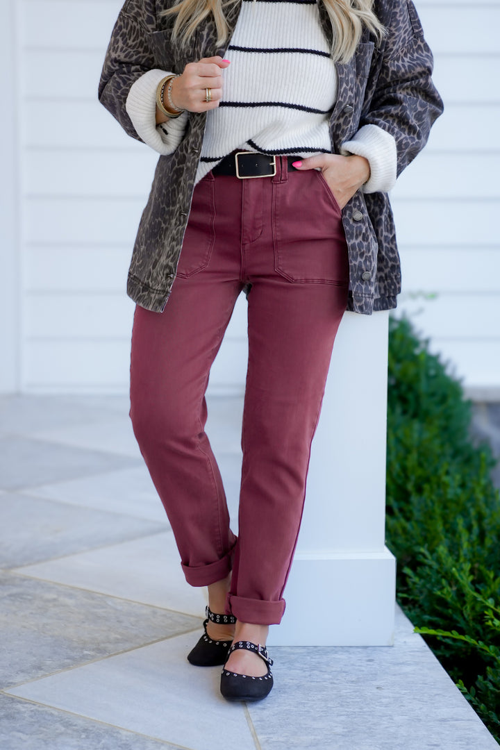 Judy Blue High Rise Burgundy Cuffed Jeans