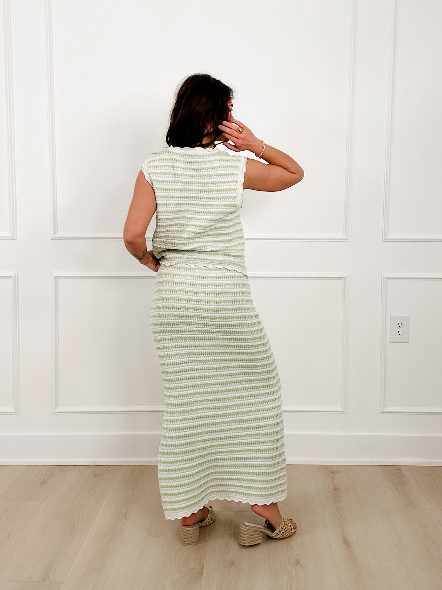Multi Color Stripe Sweater Vest and Skirt Set