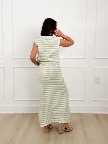Multi Color Stripe Sweater Vest and Skirt Set