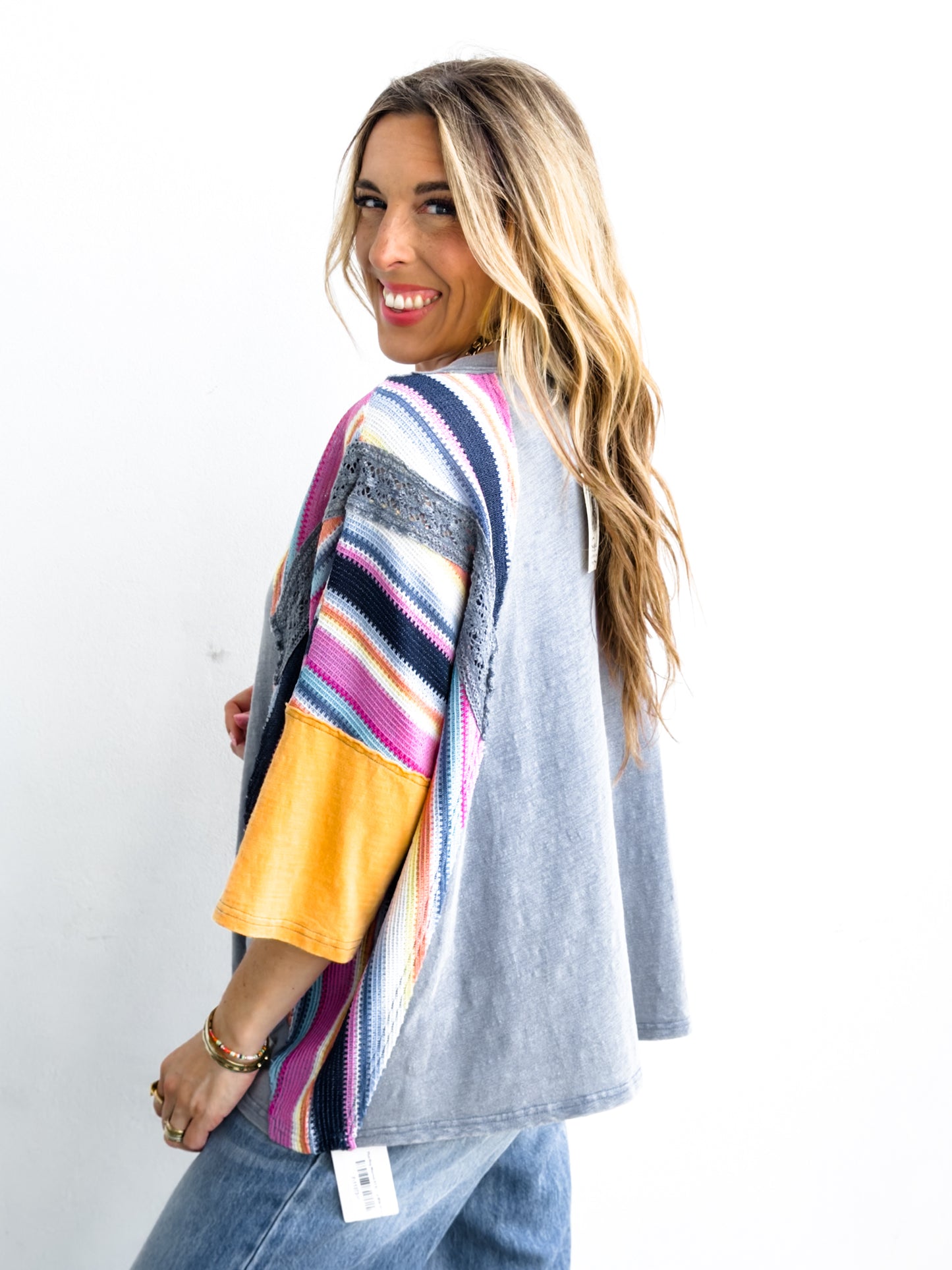 Plus/Reg Washed 3/4 Sleeve with Stripes