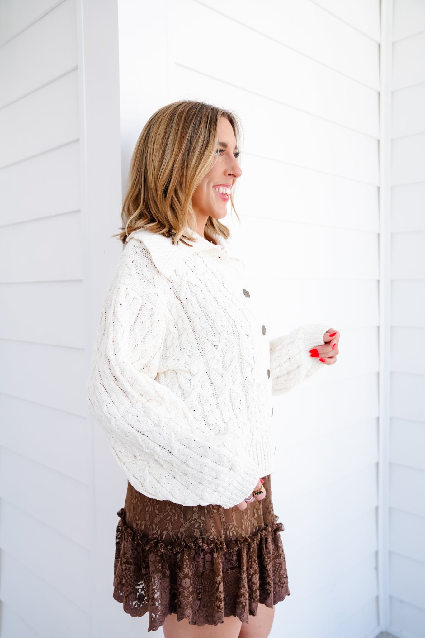 POL Knit Long Sleeve Button Up Sweater Top