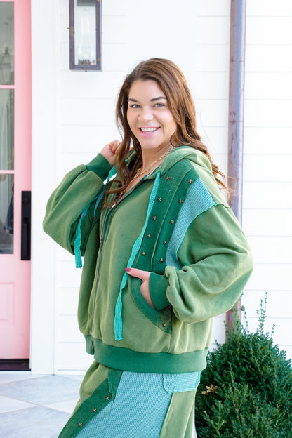 POL French Terry Long Sleeve Zip Up Hoodie Top
