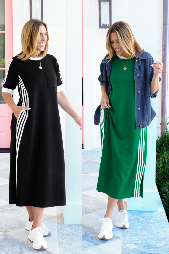 Short Sleeve Maxi Dress with Side Stripe