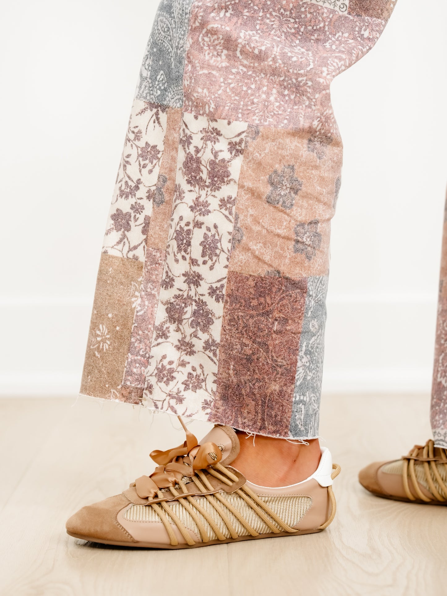 Risen High Rise Paisley Patchwork Wide Leg Ankle Jeans