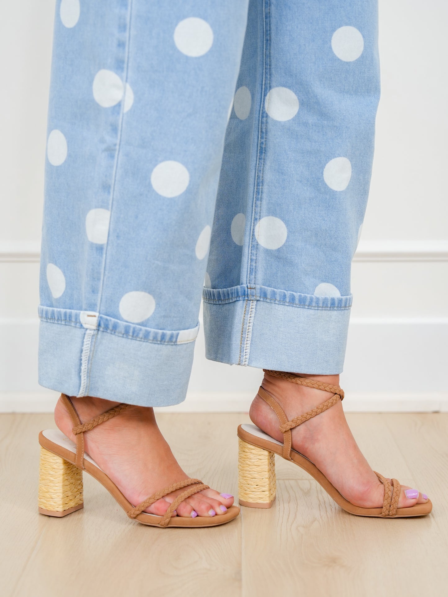 Restock! Light Wash Polka Dot Cuffed Barrel Pants
