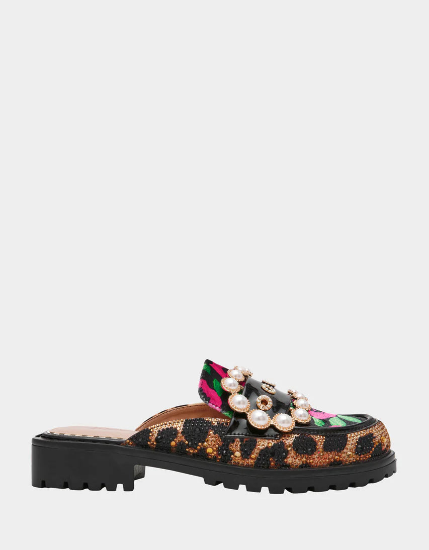 Betsey Johnson Embellished Leopard Platform Mule