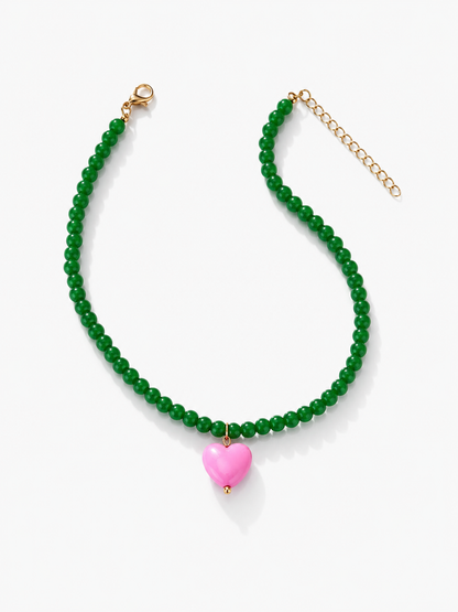 Colorful Beaded Necklace with Heart Pendant