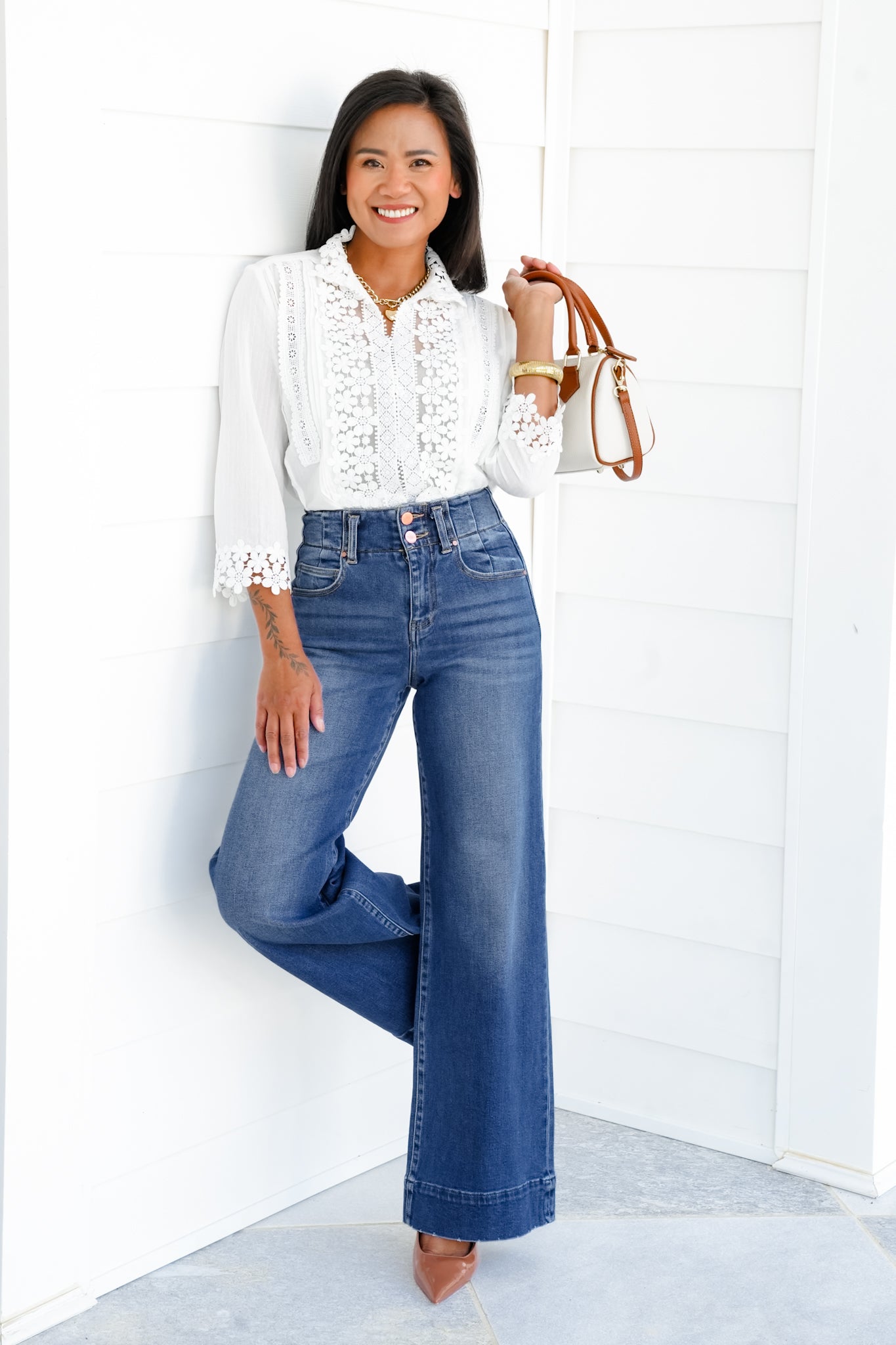 Restock! Risen You Make My Dreams Double Button Wide Leg Trouser Hem Non-Distressed Jean