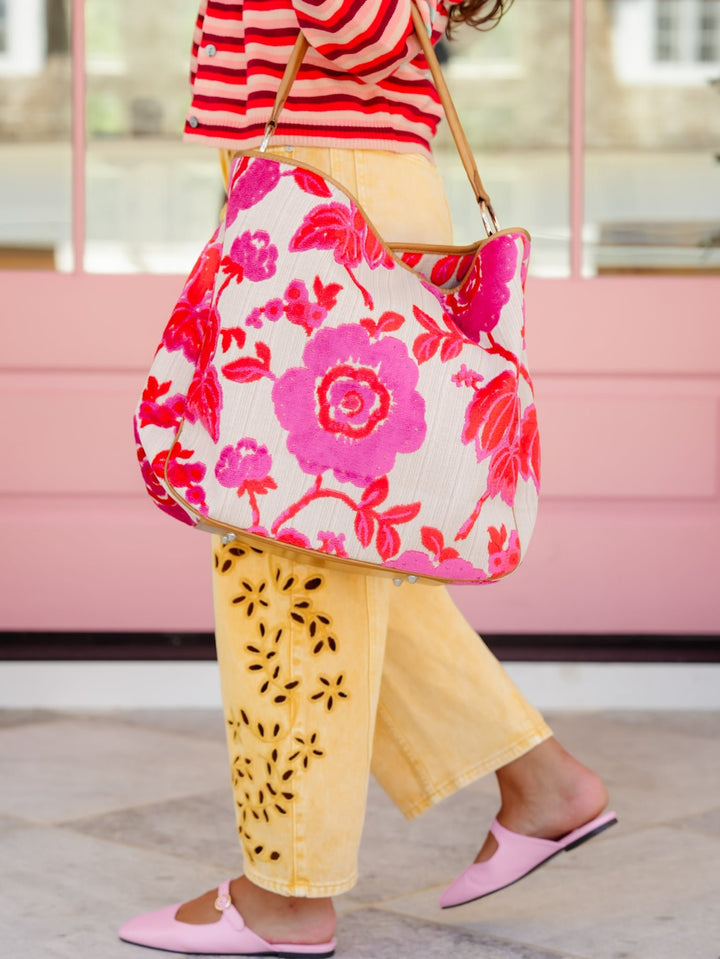 Coral/Pink Chenille Rose Tote Bag - Freckled Poppy