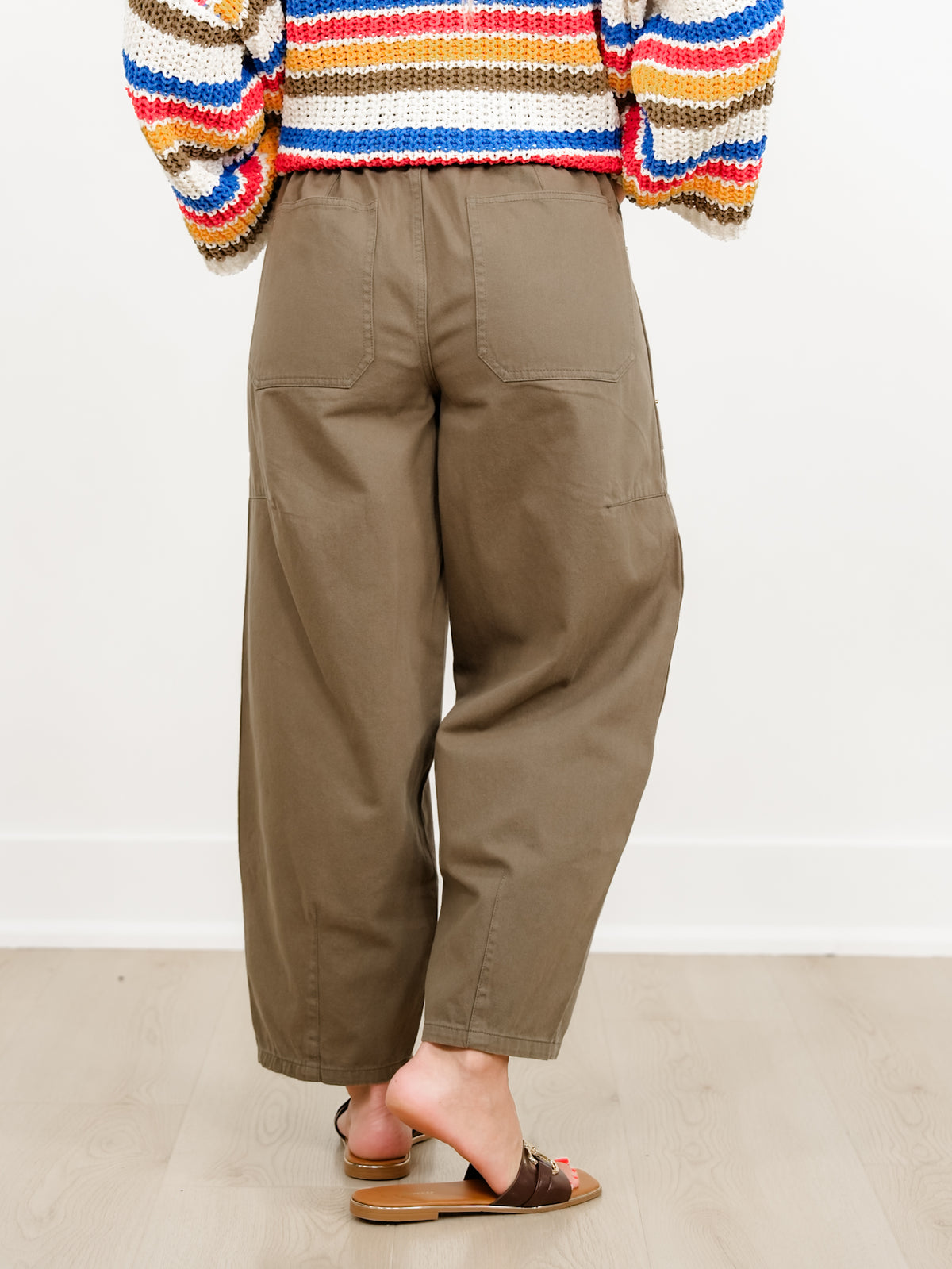 Olive Elastic Waist Barrel Leg Pants