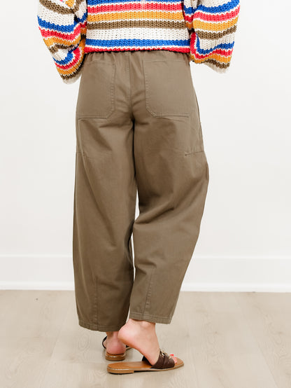 Olive Elastic Waist Barrel Leg Pants