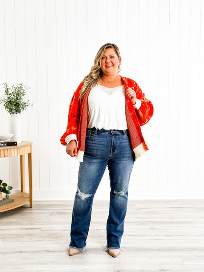 Judy Blue High Rise Medium Wash Destroyed Knee & Frayed Hem Straight Leg Jeans