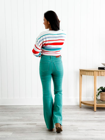 Judy Blue Breakfast at Tiffany's Topaz High Rise Tummy Control Flare Jeans