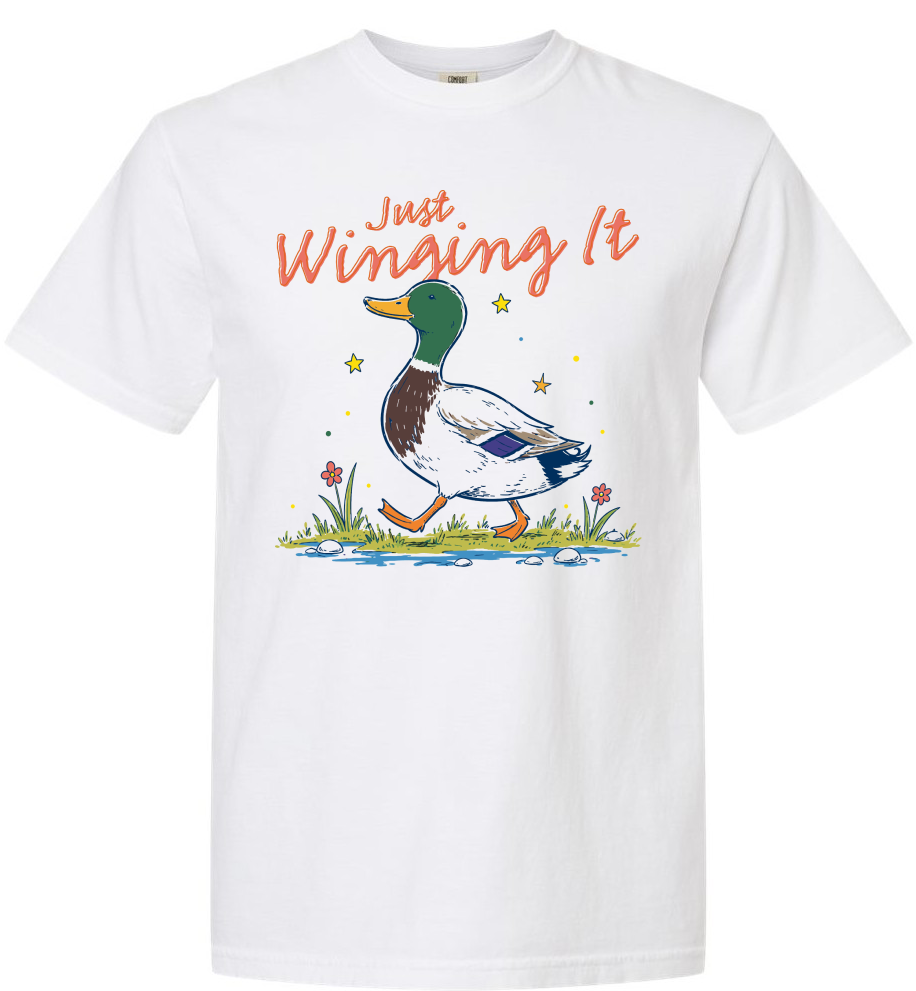 Plus/Reg Short Sleeve "Just Winging It" Duck Graphic Tee
