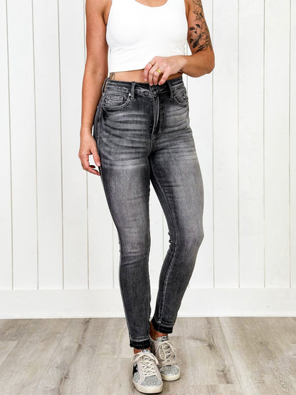 Judy Blue 50 Shades of Grey High Rise Grey Wash Tummy Control Skinny Jeans With Release  Hem