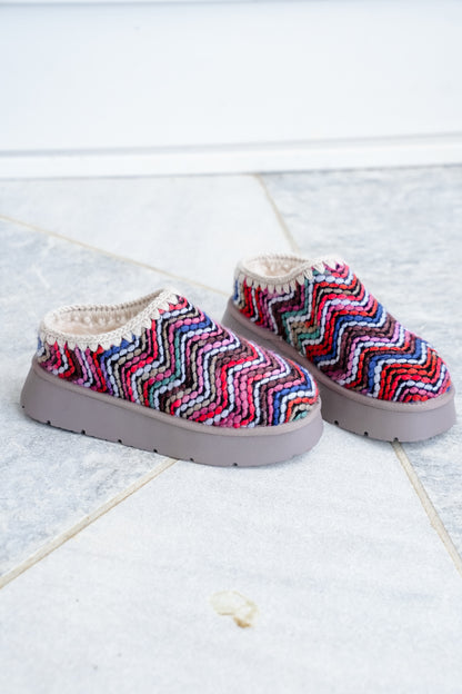 Colorful Chevron Knit Platform Mule Slippers