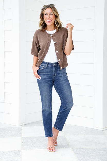 Judy Blue My Favorite Boyfriend Mid-Rise Dark Wash Non Distressed Cuffed Boyfriend Jeans