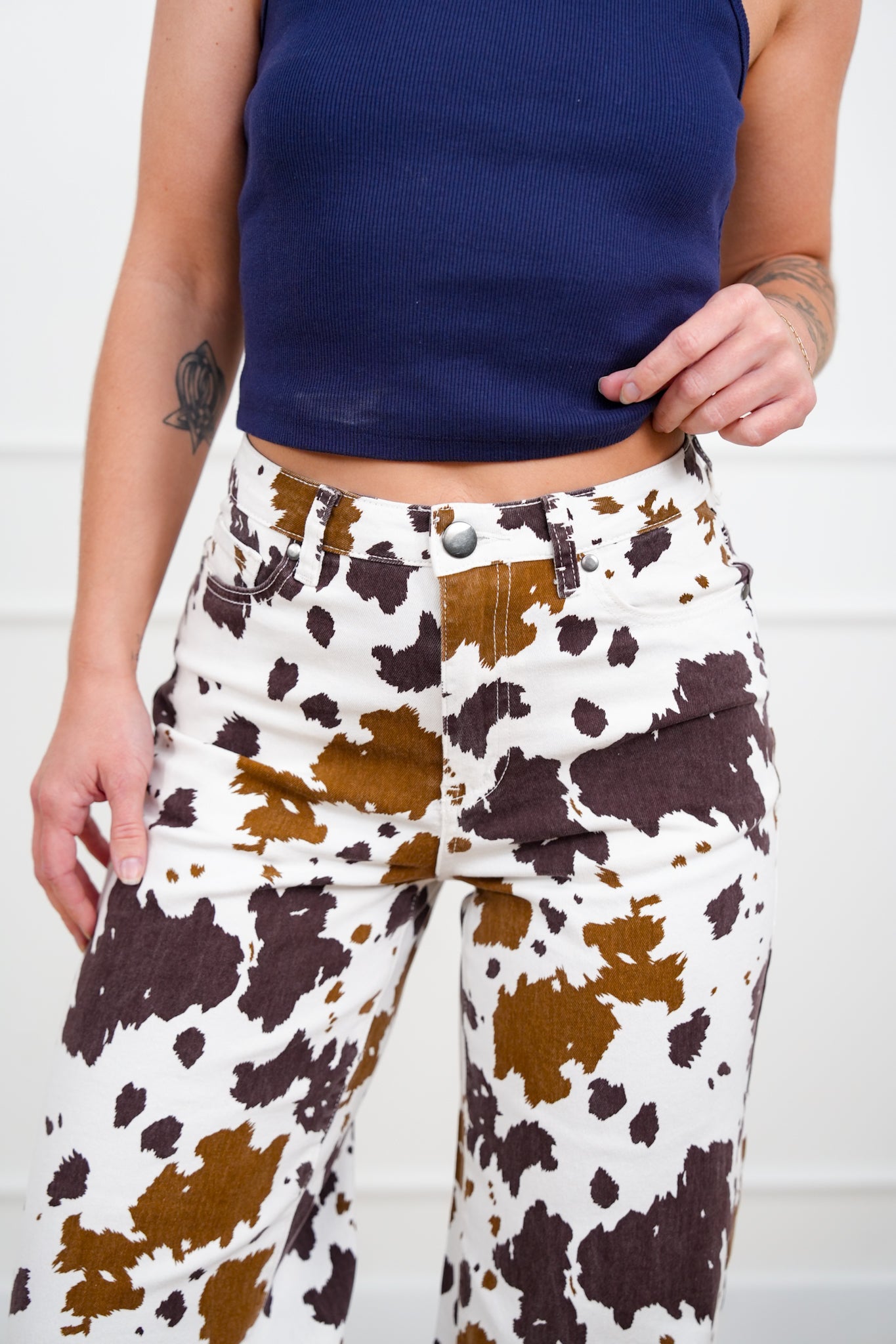 Cow Print Wide Leg Relaxed Fit Pants
