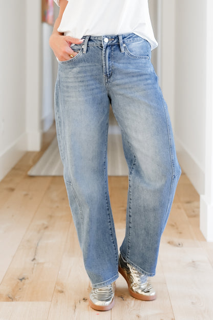 Mica High Rise Light Wash Barrel Jean with Cuffed Hem