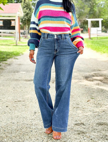 Restock! Judy Blue Anytime Anyplace Medium Wash High Waisted Double Button Wide Leg Jeans