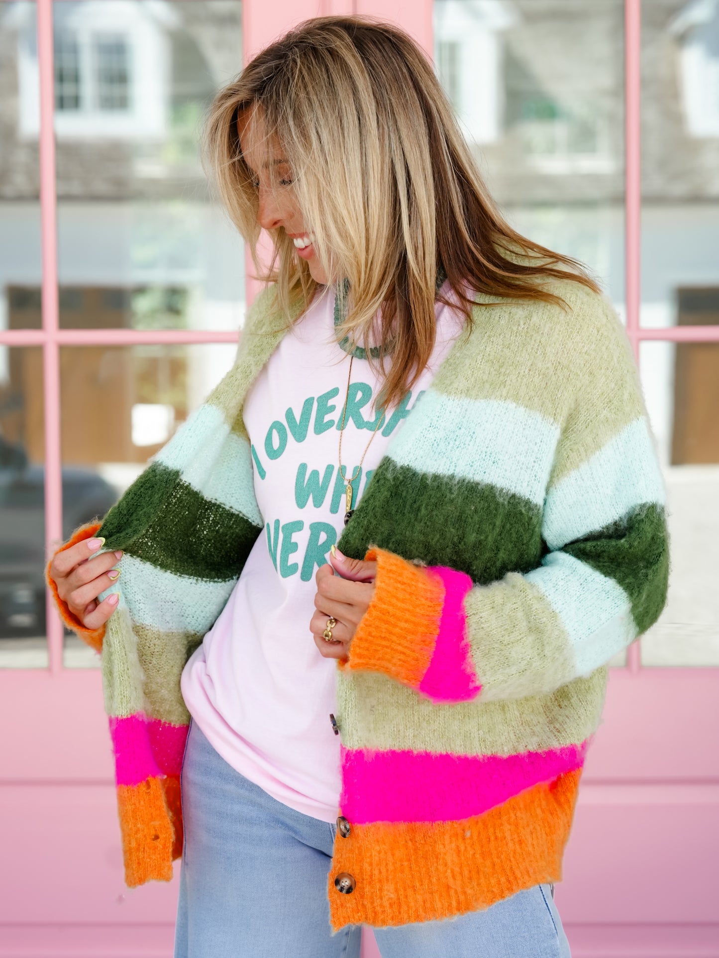 POL Color Block Long Sleeve Button Down Cardigan