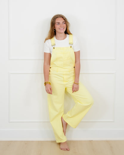 Yellow Washed Twill Barrel Leg Overalls