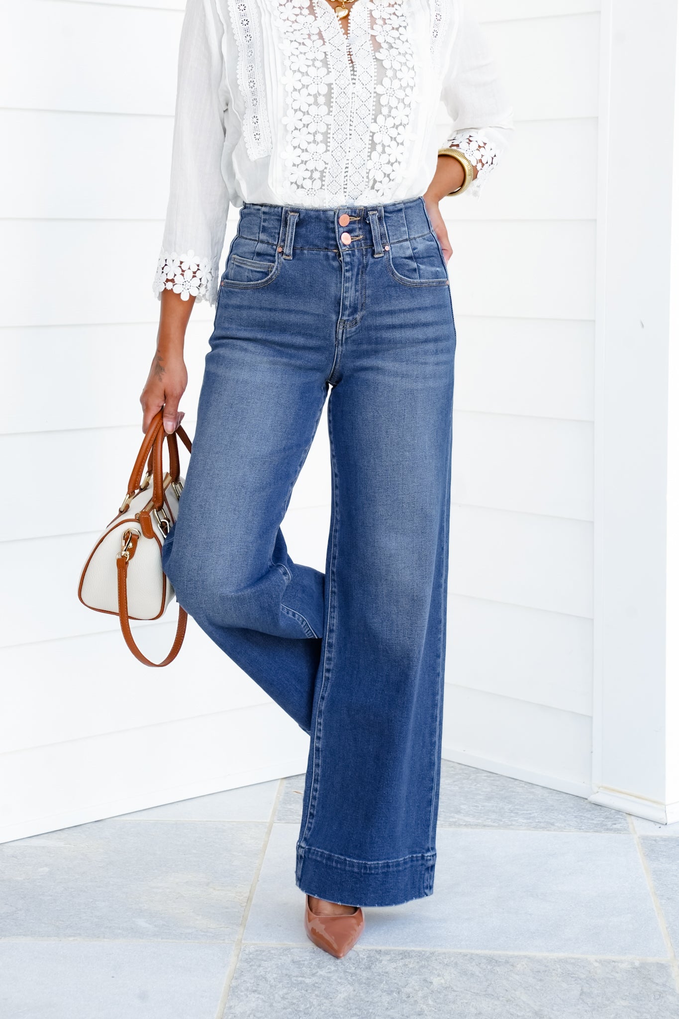 Restock! Risen You Make My Dreams Double Button Wide Leg Trouser Hem Non-Distressed Jean