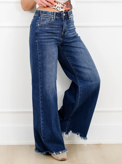 Restock! Risen High Rise Dark Wash Wide Leg Jeans