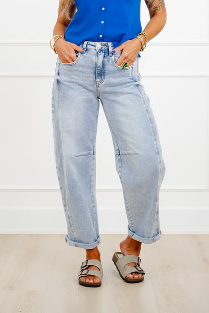 Restock! Risen The Hollis Light Wash Boyfriend Cuffed Barrel Jeans