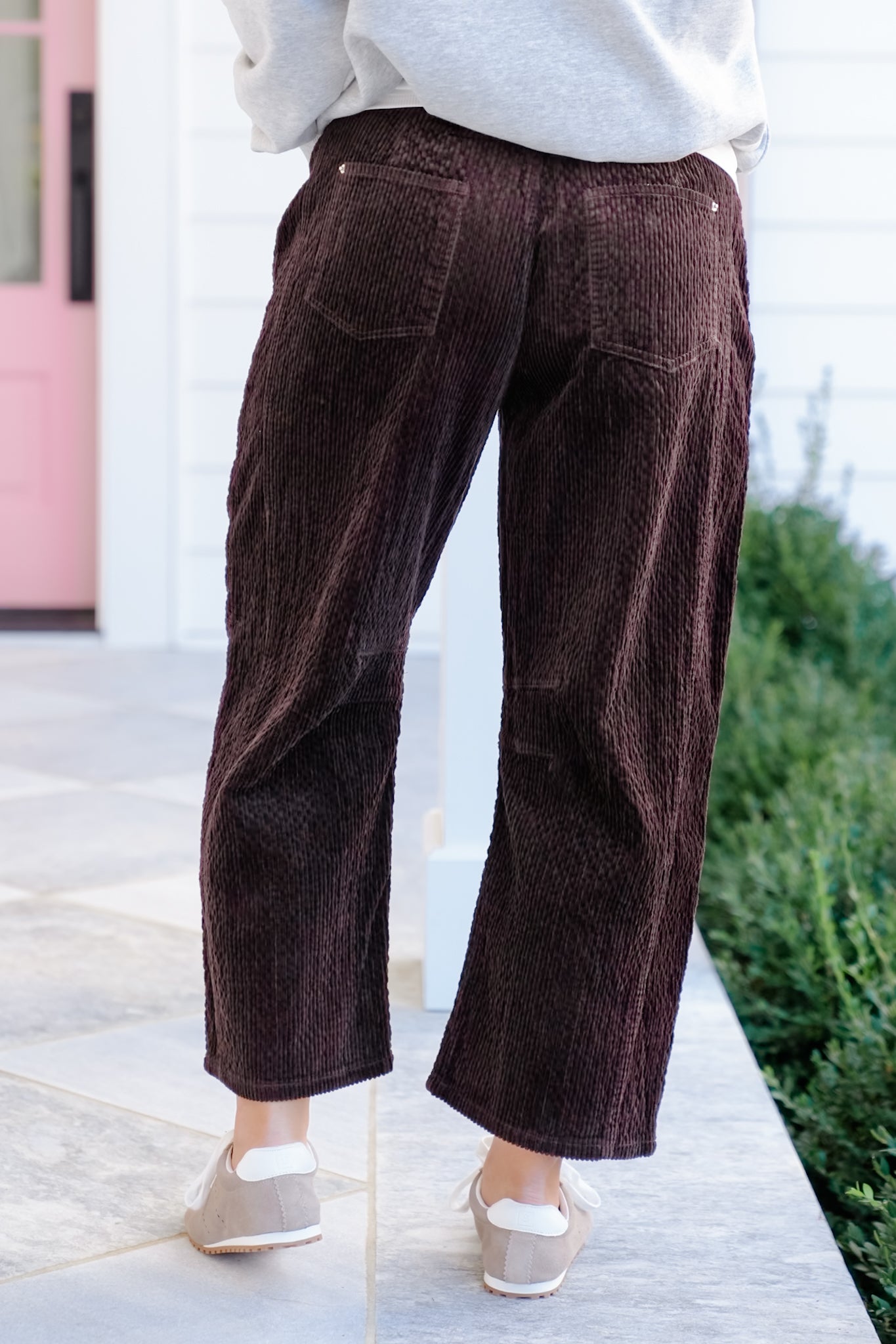 Plus/Reg Corduroy High Waist Barrel Leg Pants
