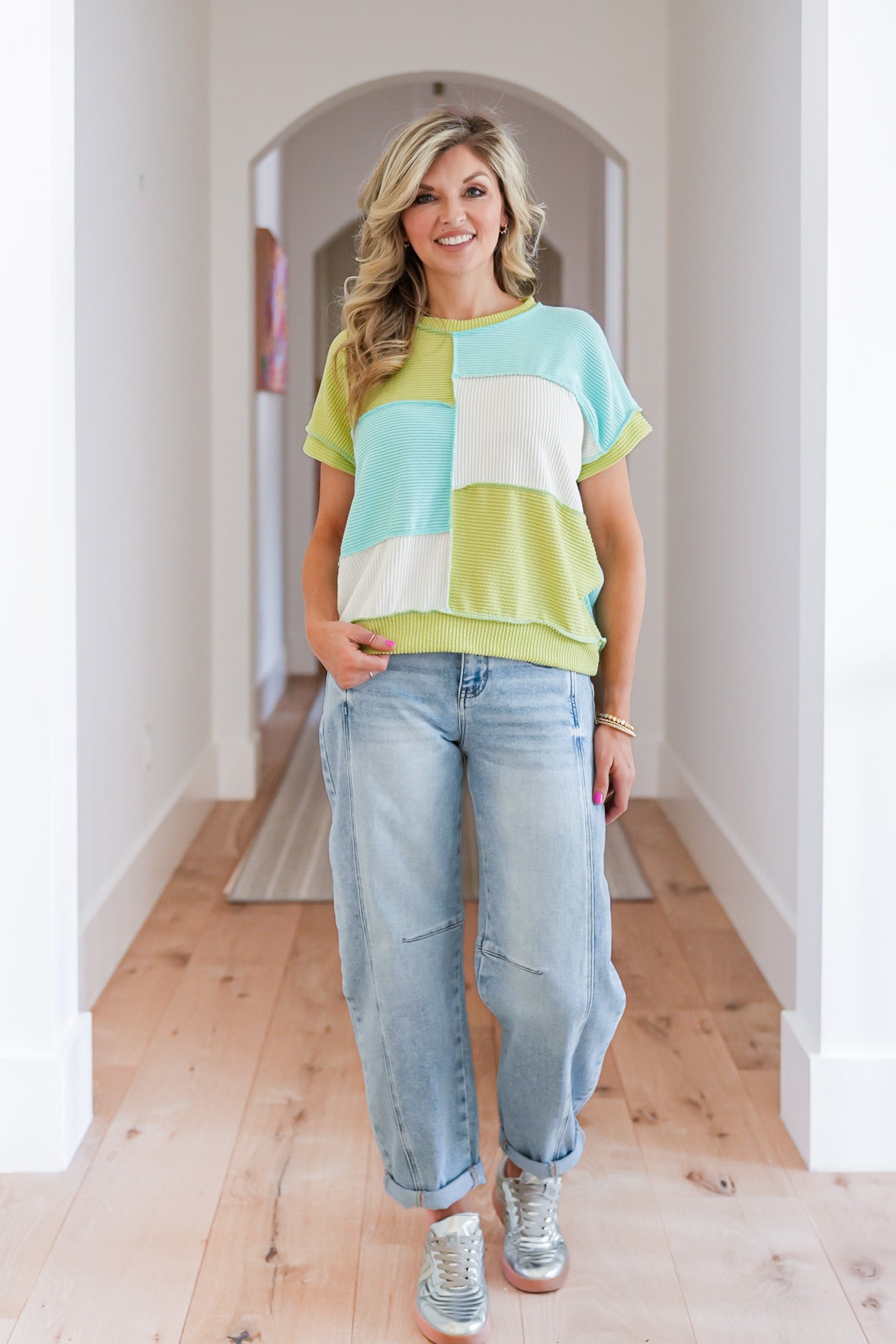 Plus/Reg Urban Ribbed Color Block Short Sleeve Top