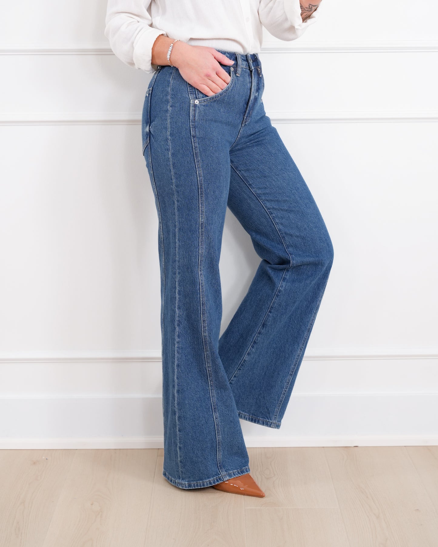 Mica High Rise Dark Wash Tummy Control Side Panel Wide Leg Jeans