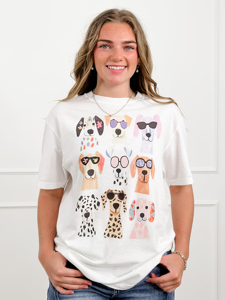 Plus/Reg Short Sleeve Dog Print Graphic Tee