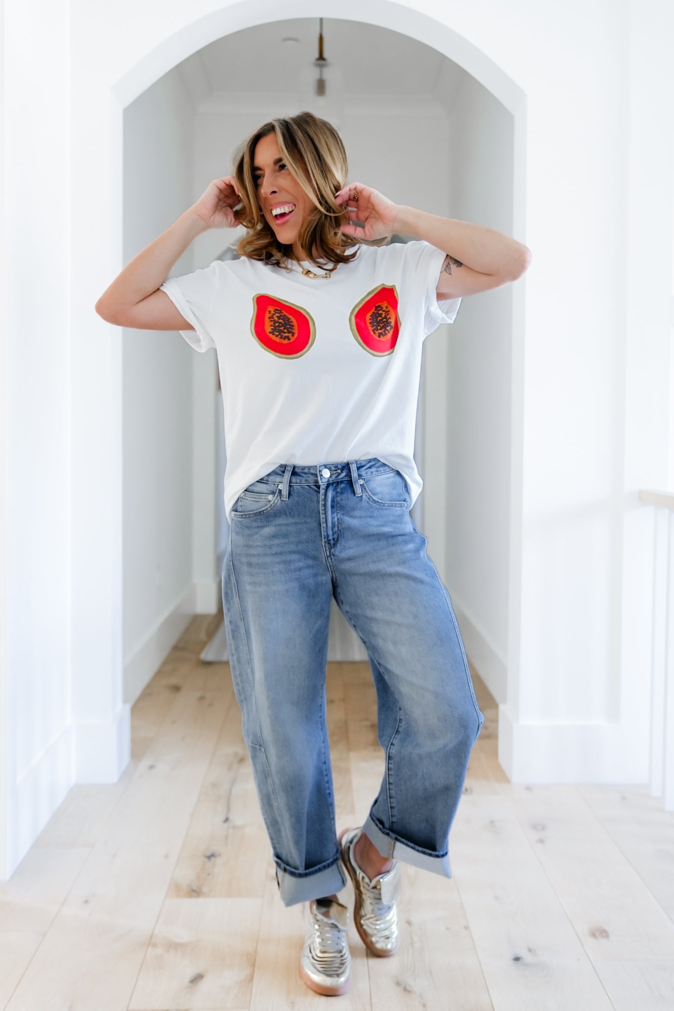 Mica High Rise Light Wash Barrel Jean with Cuffed Hem