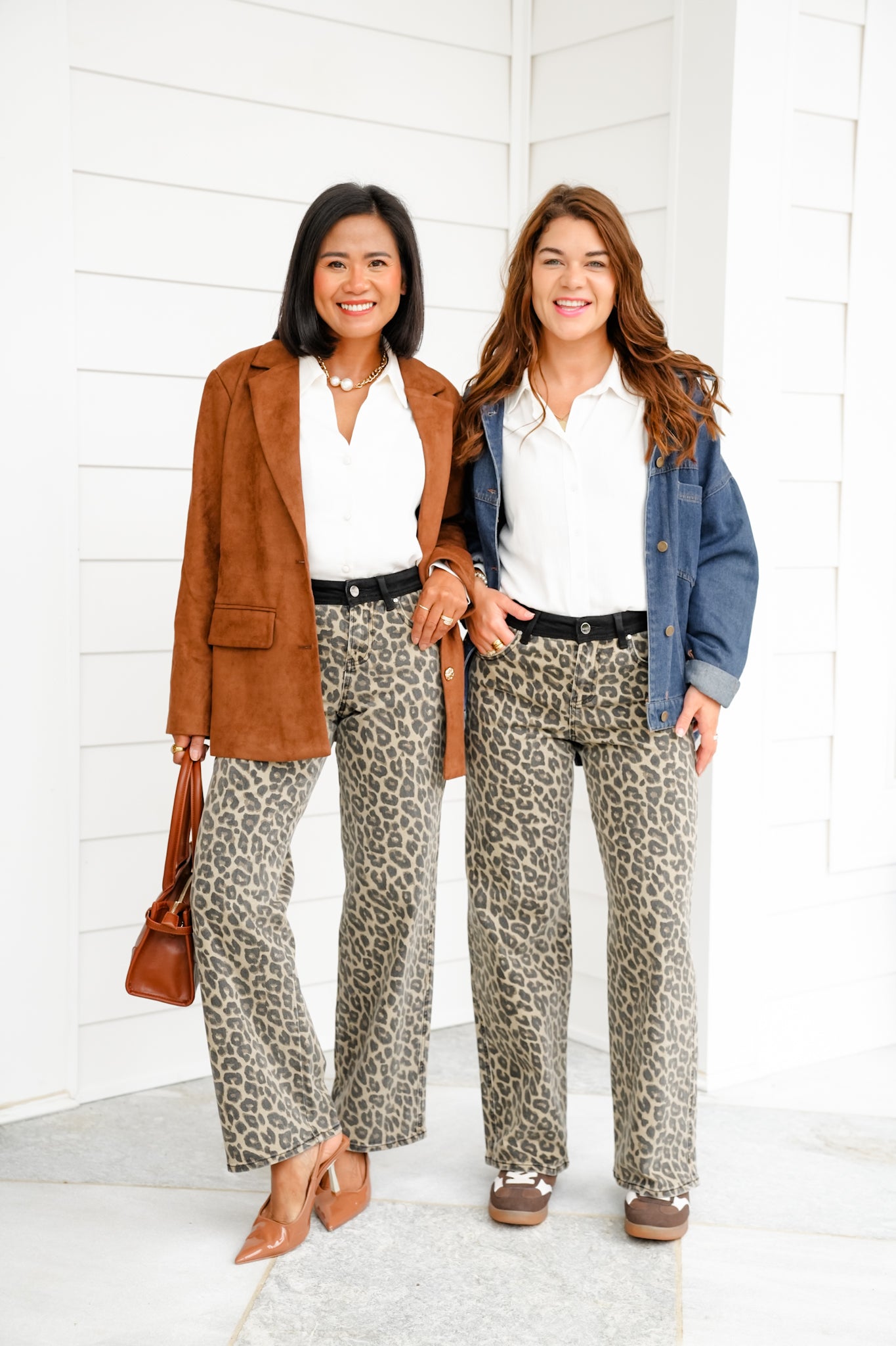Risen High Rise Leopard Wide Leg Pants with Contrasting Waistband