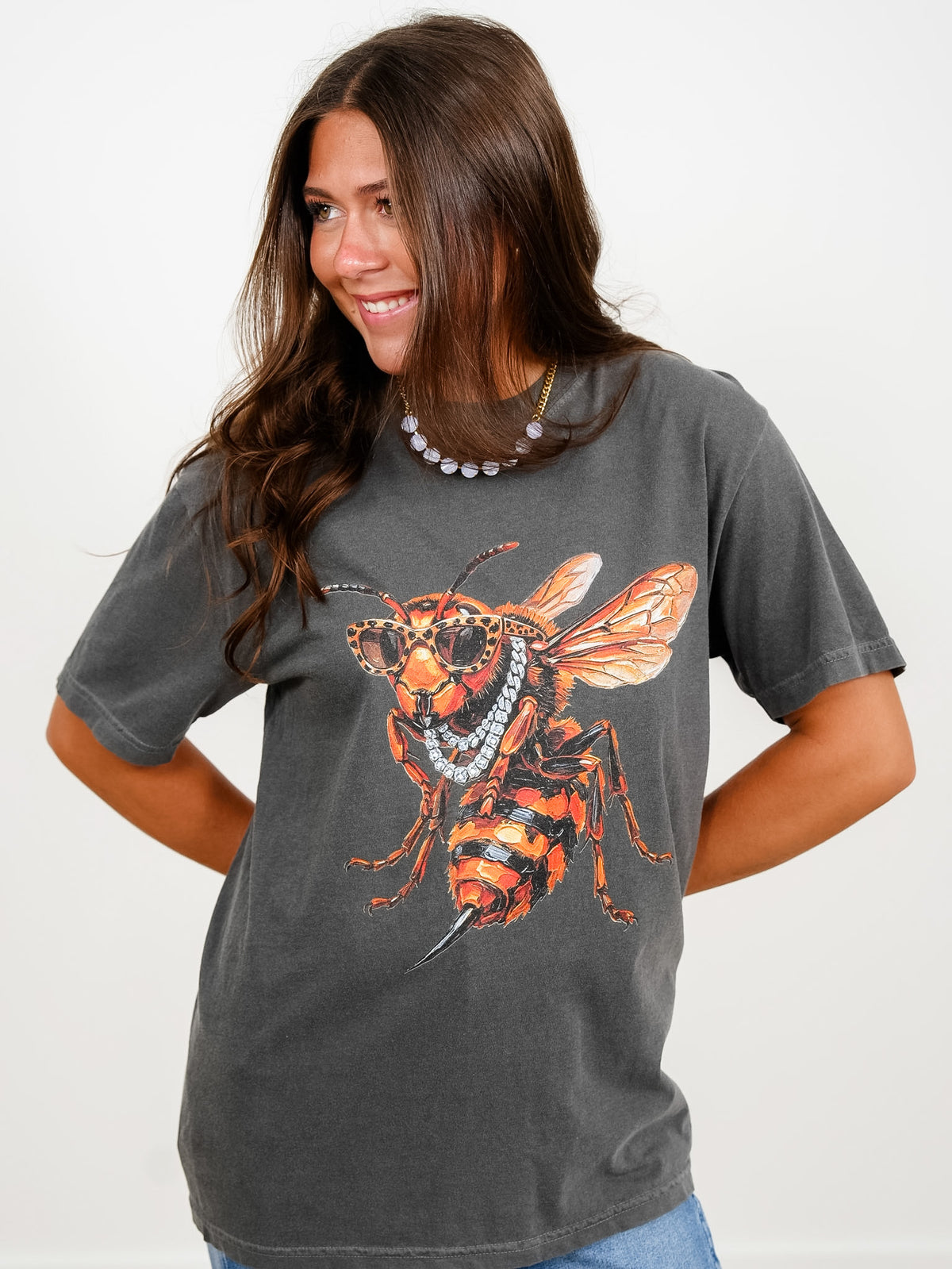 Plus/Reg Short Sleeve Glam Hornet Graphic Tee - Freckled Poppy