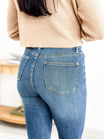 Judy Blue What Dreams are Made Of High Rise Medium Wash Tummy Control Side Slit With Frayed Hem Skinny Jeans