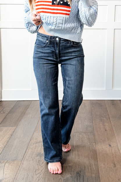 Restock! PETITE Judy Blue My Obsession Dark Wash Mid Rise Tummy Control Classic Straight Leg Jeans