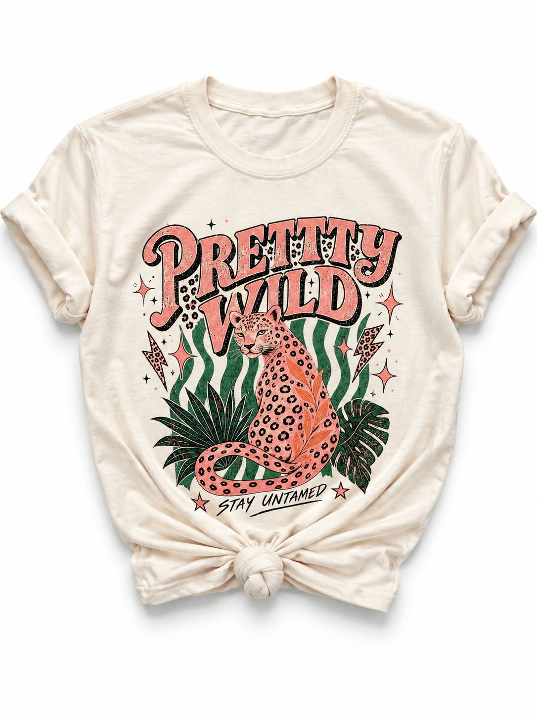 Plus/Reg Short Sleeve "Pretty Wild" Leopard Graphic Tee - Freckled Poppy