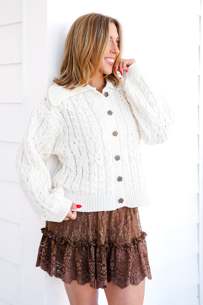 POL Knit Long Sleeve Button Up Sweater Top